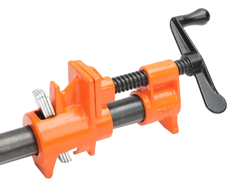 PONY Pony 50 Pipe Clamp Fixture, Clamping Range: 3/4 in, Crank Handle, Steel, Black/Orange TOOLS PONY