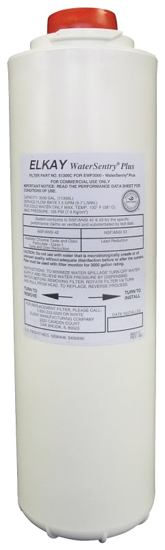 ELKAY Elkay 51300C Replacement Filter, 3/8 x 1/4 in, Tube, Carbon/Polypropylene