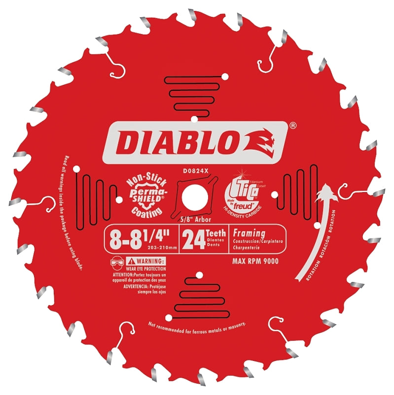 DIABLO Diablo D0824X Circular Saw Blade, 8 to 8-1/4 in Dia, 5/8 in Arbor, 24-Teeth, Carbide Cutting Edge TOOLS DIABLO