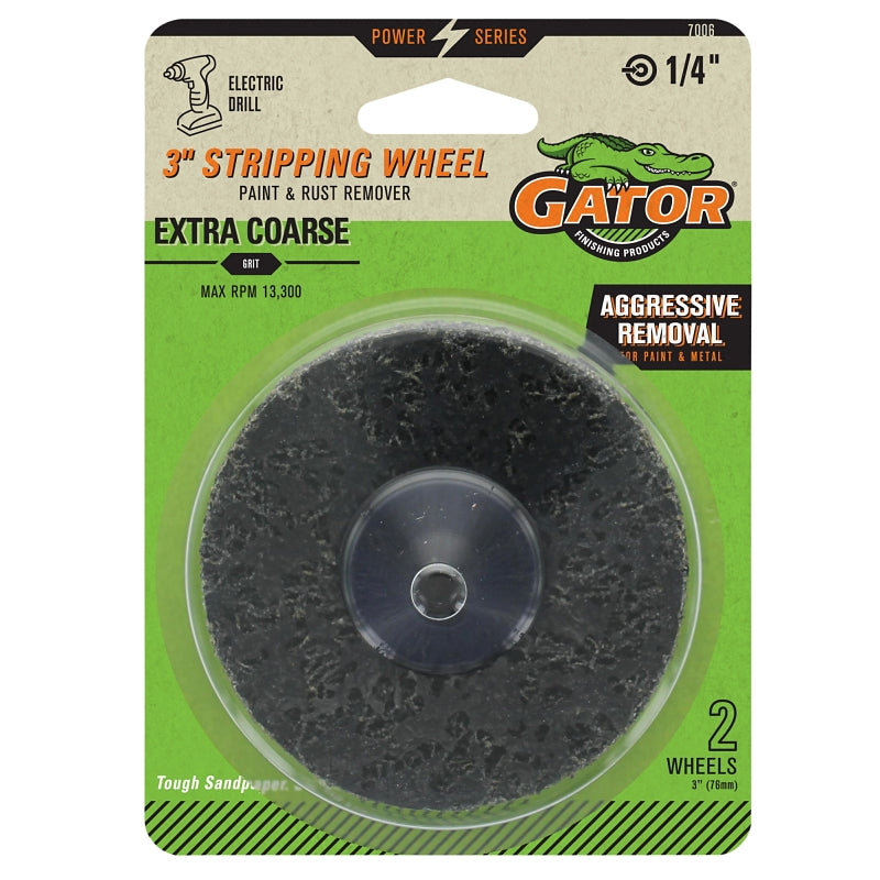 GATOR Gator 7006GA Stripping Wheel, 3 in Dia, 1/4 in Arbor, Extra Coarse