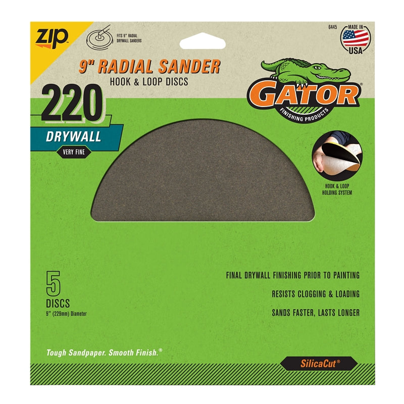 GATOR Gator 6445GA Sanding Disc, 9 in Dia, 220 Grit, Silicone Carbide Abrasive PAINT GATOR