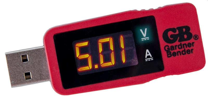 GB Gardner Bender GUSB-3450 USB Multimeter, LED Display, Functions: Current, Voltage, Polarity, Red ELECTRICAL GB