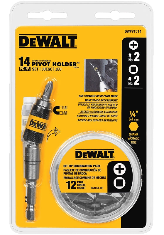 DEWALT DEWALT DWPVTC14 Pivot Holder Set, #2 Drive, Phillips/Square Drive, 1/4 in Shank, Hex Shank, Stainless Steel TOOLS DEWALT