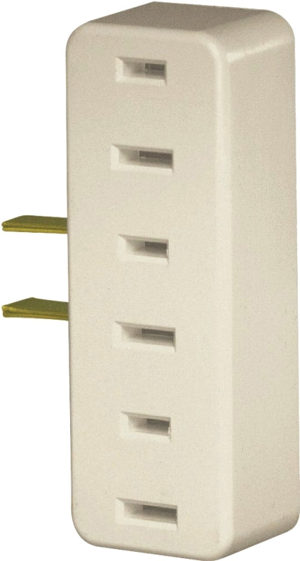 LEVITON Leviton 001-00065-00I Triple Tap Outlet Adapter, 2-Pole, 15 A, 125 V, 3-Outlet, NEMA: NEMA 1-15R, Ivory