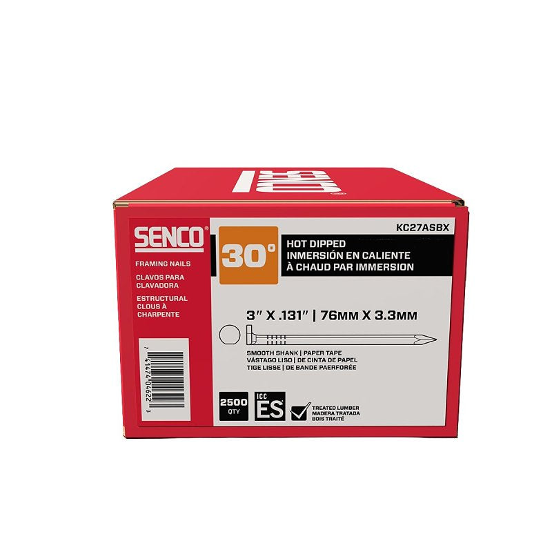 SENCO Senco KC27ASBX Collated Nail, 3 in L, Steel, Galvanized, Clipped Head, Smooth Shank