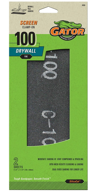 GATOR Gator 4008 Sand Screen, 11-1/4 in L, 4-1/4 in W, 100 Grit, Medium, Silicon Carbide Abrasive