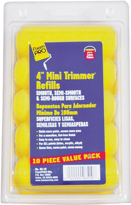 FOAMPRO Foampro 65-10 Trimmer Refill, 3/8 in Thick Nap, 4 in L, Foam Cover, 10/PK PAINT FOAMPRO