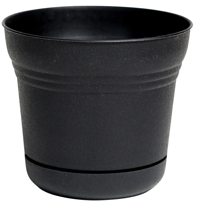 BLOEM Bloem SP1000 Planter, 9.8 in Dia, 8-1/2 in H, Round, Plastic, Black, Matte LAWN & GARDEN BLOEM