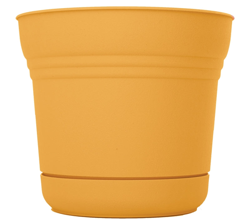 BLOEM Bloem SP1223 Planter, 12 in Dia, 10.8 in H, 12.3 in W, Saturn Design, Earthy Yellow, Matte