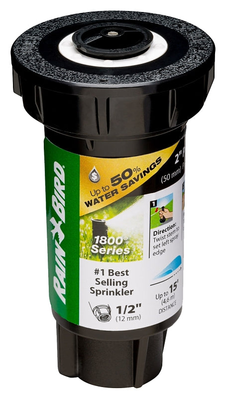 RAINBIRD Rain Bird 1800 1802HV15PR Pressure Regulated Pop-Up Sprinkler, 1/2 in Connection, FNPT, 2 in H Pop-Up, 15 ft