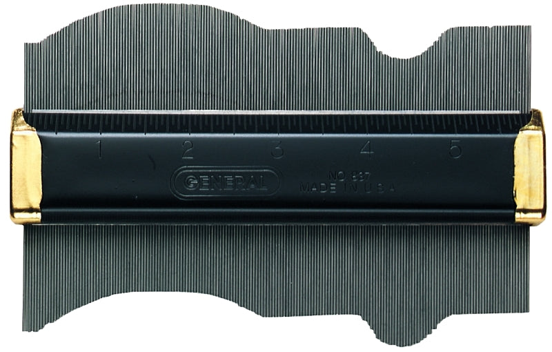 GENERAL General 837 Contour Gauge with Pin, 6 in L, 3-1/2 in W, SAE Graduation, Stainless Steel