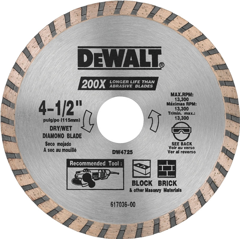 DEWALT DEWALT DW4725 Circular Blade, 4-1/2 in Dia, 7/8 in Arbor, Diamond Cutting Edge TOOLS DEWALT