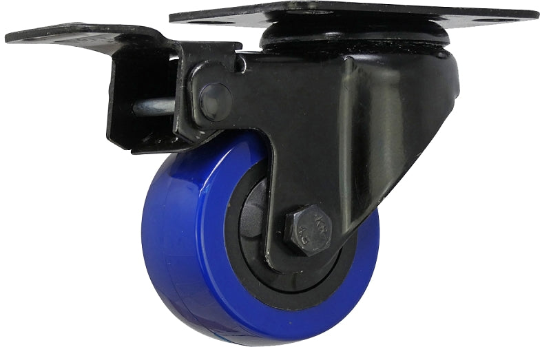 SHEPHERD Shepherd Hardware 3658 Swivel Caster with Brake, 2 in Dia Wheel, TPU Wheel, Black/Blue, 135 lb