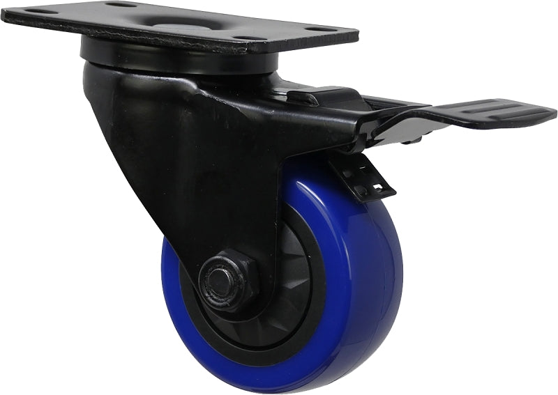 SHEPHERD Shepherd Hardware 3661 Swivel Caster with Brake, 3 in Dia Wheel, TPU Wheel, Black/Blue, 225 lb