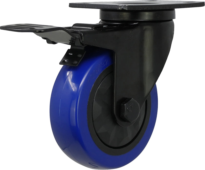 SHEPHERD Shepherd Hardware 3664 Swivel Caster with Brake, 4 in Dia Wheel, TPU Wheel, Black/Blue, 300 lb HARDWARE & FARM SUPPLIES SHEPHERD