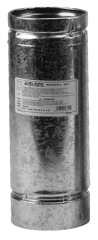SELKIRK Selkirk 244024 Pellet Pipe, 4 in Dia, 24 in L, Stainless Steel
