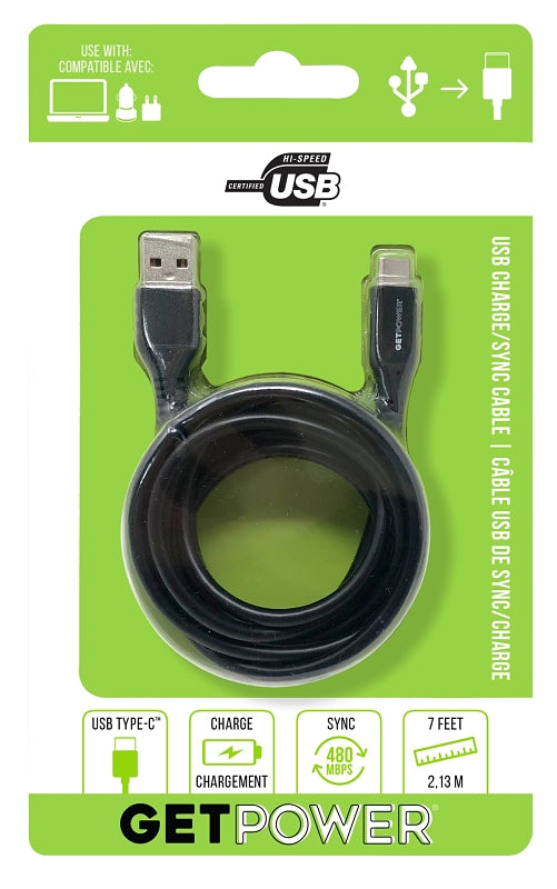 GET POWER GetPower GP-XL-USB-C XL Charging and Sync USB Cable, USB 2.0 A, USB-C, 7 ft L ELECTRICAL GET POWER