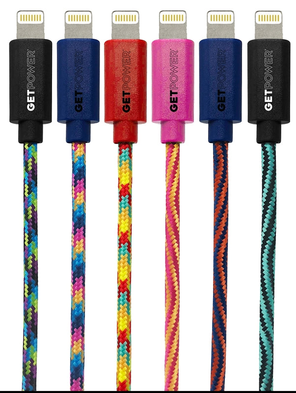 GET POWER GetPower GP-XL-BRD-L USB Cable, Nylon Sheath, Assorted Sheath, 10 ft L