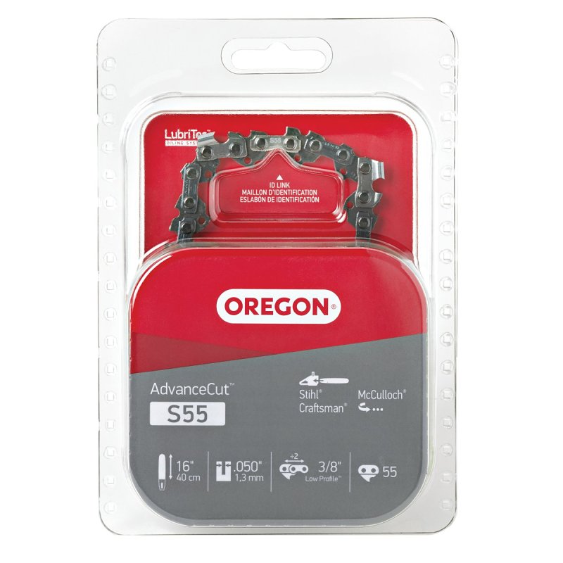 OREGON Oregon S55 Chainsaw Chain, 16 in L Bar, 3/8 in TPI/Pitch, 55-Link