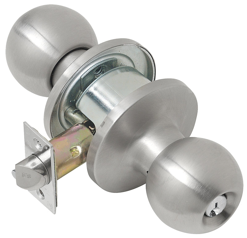 TELL MANUFACTURING Tell Manufacturing CL101704 Storeroom Knob, Satin, Commercial, 2 Grade, C Keyway, 2-3/8 to 2-3/4 in Backset