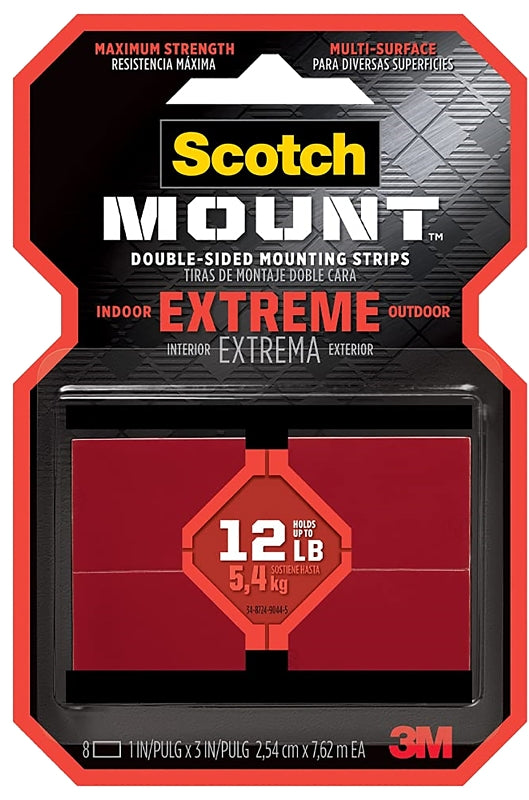 SCOTCH Scotch-Mount 414H-ST Extreme Mounting Strip, 3 in L, 1 in W, Closed-Cell Acrylic Foam Backing, Black PAINT SCOTCH