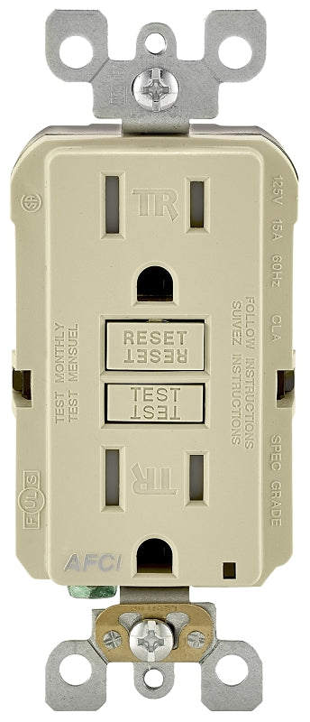 LEVITON Leviton AFTR1-KI AFCI Duplex Receptacle, 2 -Pole, 15 A, 125 VAC, Back, Grounding, Side Wiring, NEMA: NEMA 5-15R ELECTRICAL LEVITON