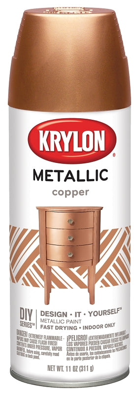 KRYLON Krylon K02203007 Metallic Spray Paint, 12 oz Can, 25 sq-ft Coverage Area, Oil Base, Metallic, Copper
