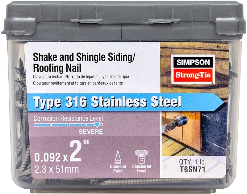SIMPSON STRONG-TIE Simpson Strong-Tie T6SN71 Shake and Shingle Siding Roofing Nail, 6D Penny, 2 in L, Checkered Head, 13 ga Gauge