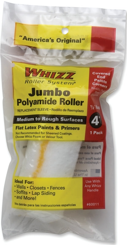 WHIZZ Whizz 60011 Roller Cover, 1/2 in Thick Nap, 4 in L, Polyamide Cover, 1/PK PAINT WHIZZ