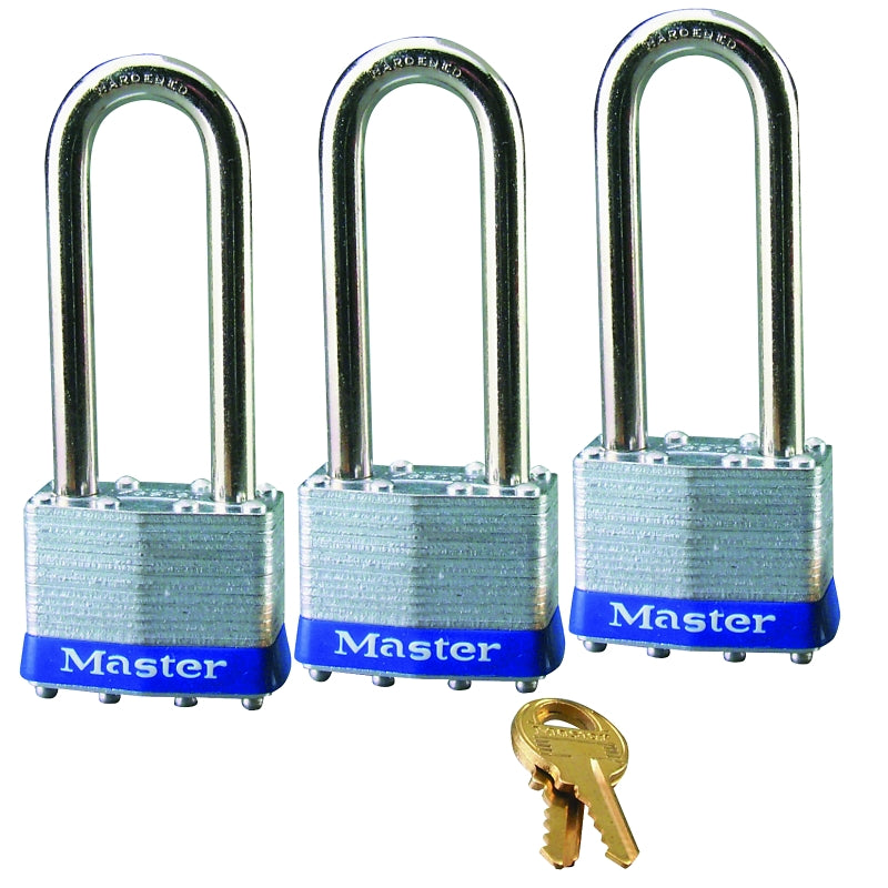 MASTER LOCK Master Lock 1TRILJ Padlock, 1-3/4 in W Body, Keyed Alike Key, 5/16 in Dia Shackle, 2-1/2 in H Shackle, Steel Shackle