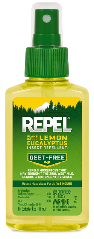 REPEL Repel HG-94109 Insect Repellent, 4 fl-oz, Bottle, Liquid, Yellow, Lemon Eucalyptus