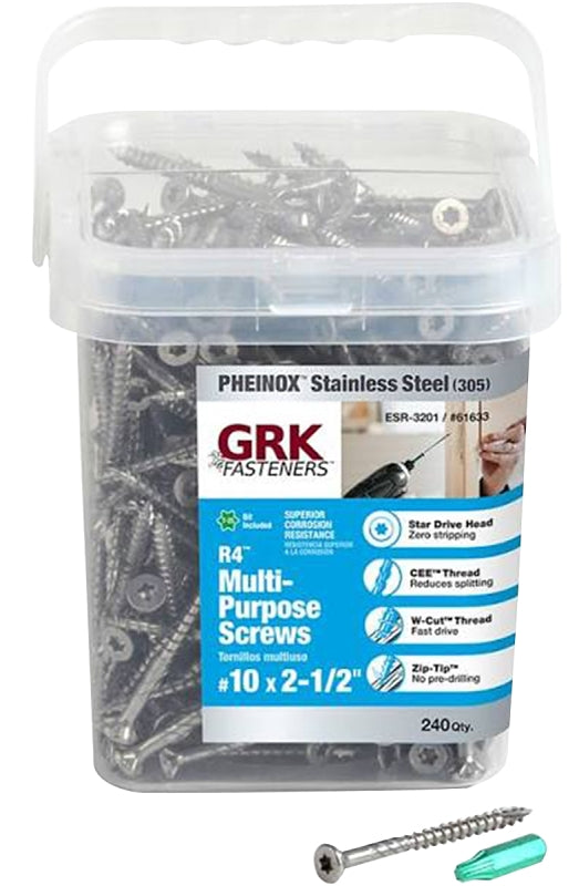 GRK FASTENERS GRK Fasteners 61633 Framing and Decking Screw, #10 Thread, 2-1/2 in L, W-Cut Thread, Flat Head, Star Drive, 240 PK