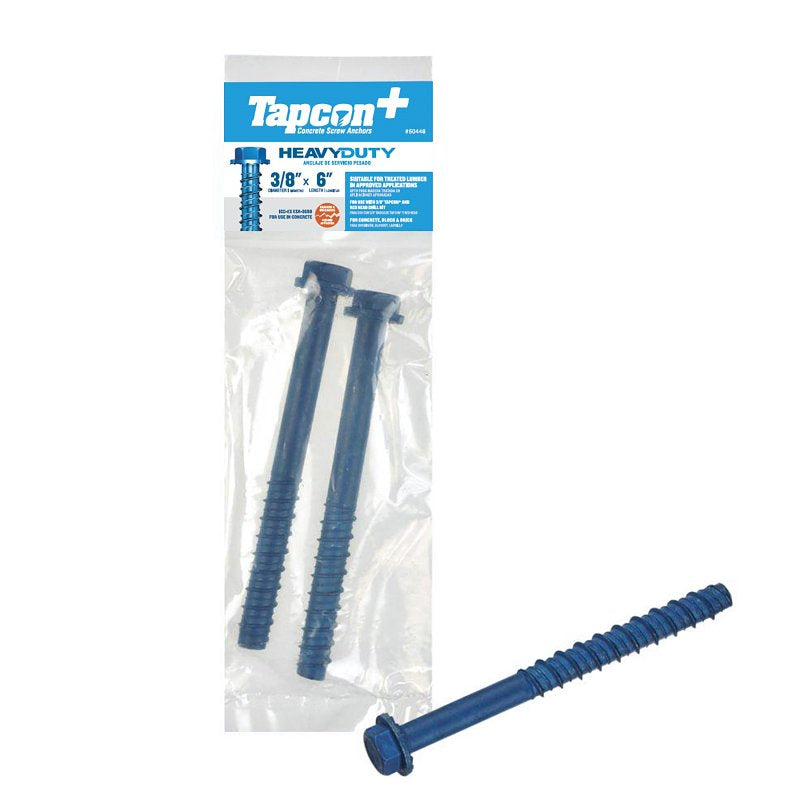 ITW BRANDS - TAPCON Tapcon+ 50446 Heavy-Duty Concrete Screw Anchor, 3/8 in Dia, 6 in L, Carbon Steel, Blue Climaseal-Coated HARDWARE & FARM SUPPLIES ITW BRANDS - TAPCON