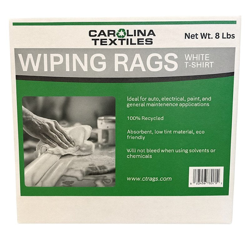 ALL RAGS All Rags R701-8LB-BOX Recycled T-Shirt Knit Rag, 15 in L, 15 in W, Cotton, White PAINT ALL RAGS