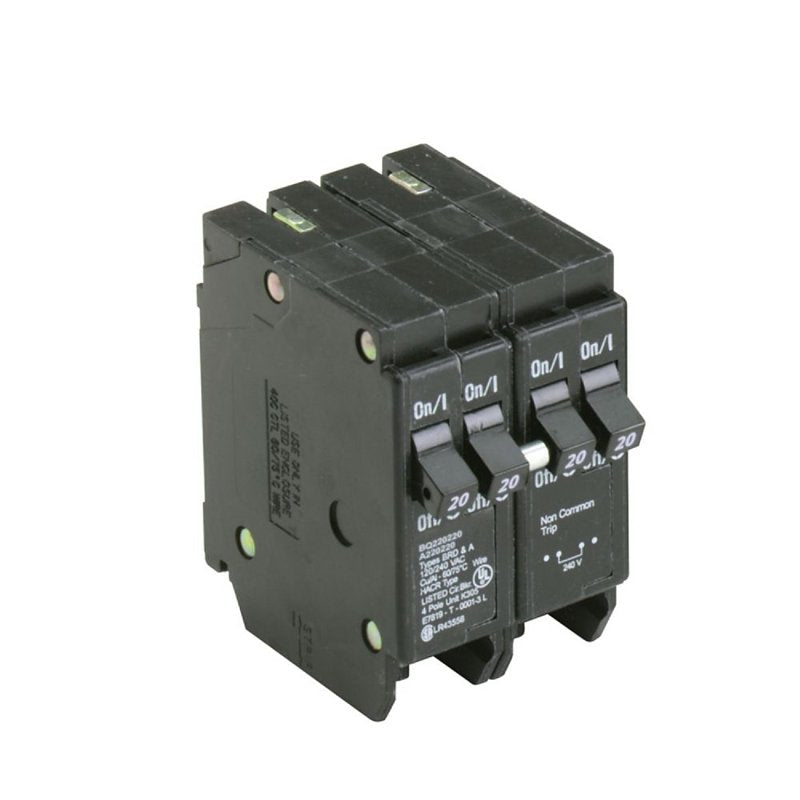 CUTLER-HAMMER Cutler-Hammer BQ220220 Circuit Breaker with Rejection Tab, Quad, Type BQ, 20 A, 4 -Pole, 120/240 V, Plug Mounting