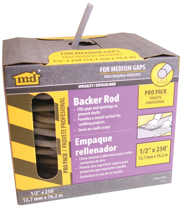 M-D M-D 71551 Backer Rod, 1/2 in Dia, 250 ft L, Polyethylene, Gray HARDWARE & FARM SUPPLIES M-D