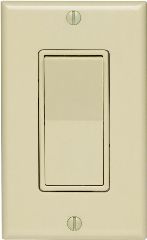 LEVITON Leviton C25-05671-02I Rocker Switch with Wallplate, 15 A, 120/277 V, SPST, Lead Wire Terminal, Ivory ELECTRICAL LEVITON