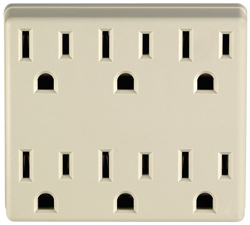 LEVITON Leviton 6ADPT-I Adapter, 15 A, 125 VAC, 6 -Outlet, NEMA: NEMA 5-15R, Ivory