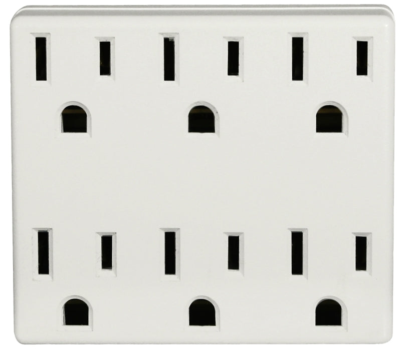 LEVITON Leviton C22-6ADPT-00W Outlet Adapter, 2 -Pole, 15 A, 125 V, 6 -Outlet, NEMA: NEMA 5-15R, White
