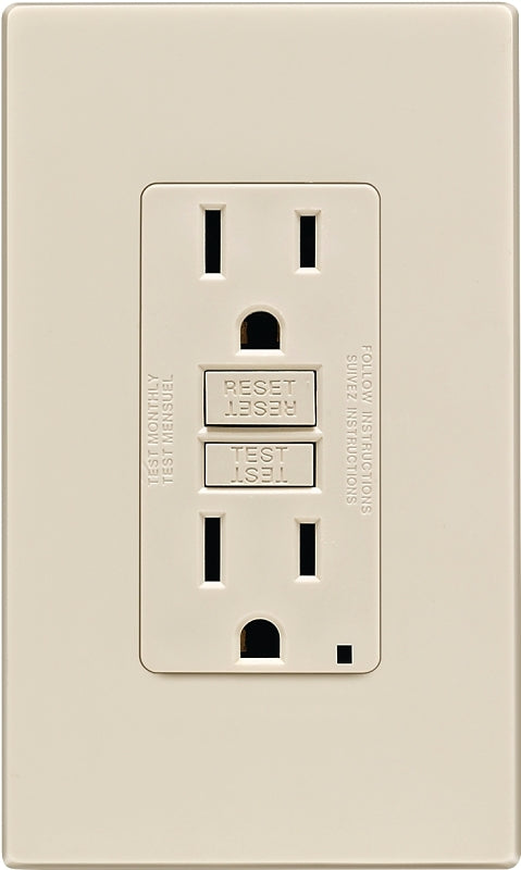 LEVITON Leviton C36-GFNT1-0PT GFCI Duplex Receptacle, 2 -Pole, 15 A, 125 V, Back, Side Wiring, NEMA: 5-15R, Light Almond ELECTRICAL LEVITON