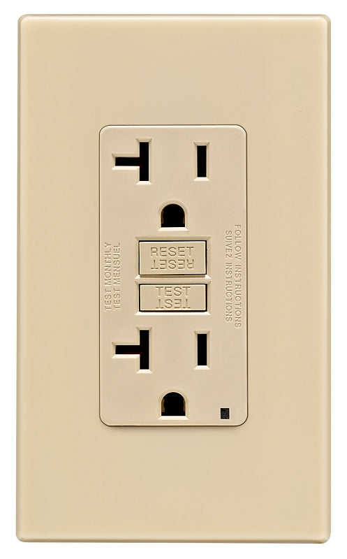 LEVITON Leviton C31-GFNT2-0PI GFCI Duplex Receptacle, Polycarbonate, Ivory, 2-Pole, 20 A, 125 V, Back, Side Wiring