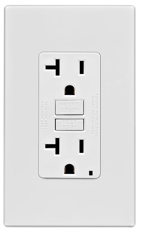 LEVITON Leviton C32-GFNT2-0PW GFCI Duplex Receptacle, 2 -Pole, 20 A, 125 V, Back, Side Wiring, NEMA: 5-20R, White ELECTRICAL LEVITON