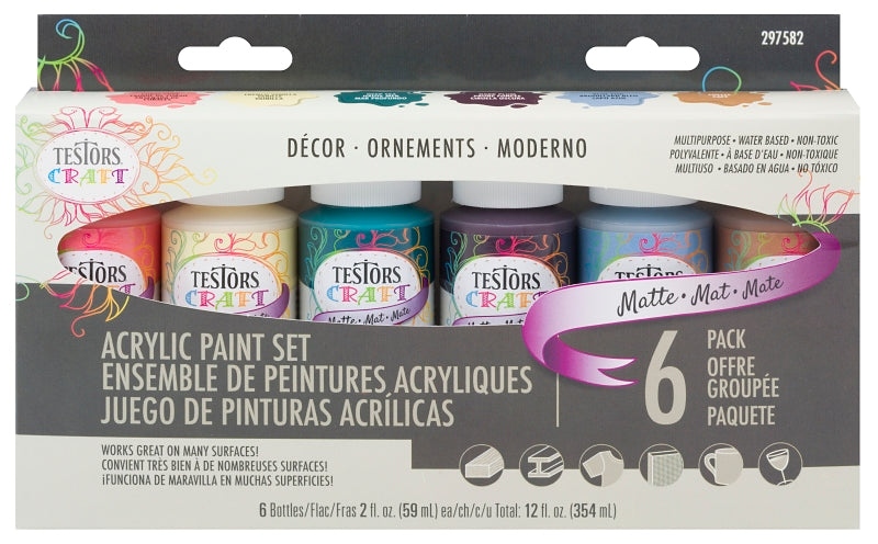 TESTORS Testors 297582 Craft Paint Set, Assorted, 2 oz Bottle, Includes: Coral Cove, French Vanilla, Color Paint, 6/PK PAINT TESTORS