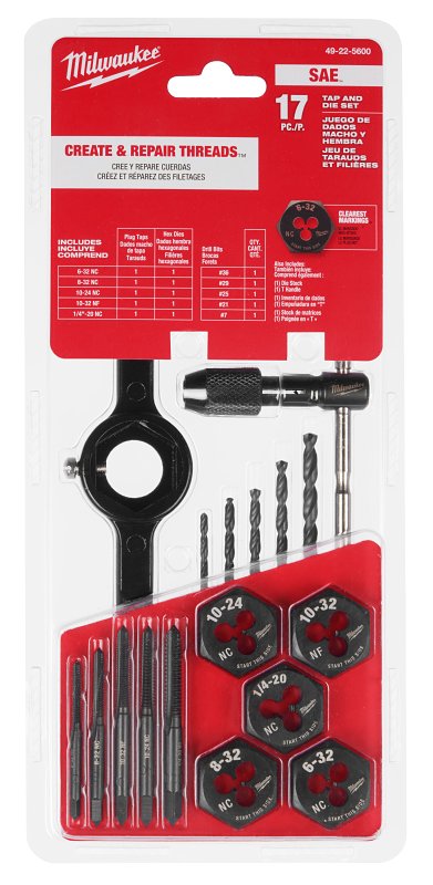 MILWAUKEE Milwaukee 49-22-5600 Tap and Die Set, 17-Piece, HCS, Black Oxide