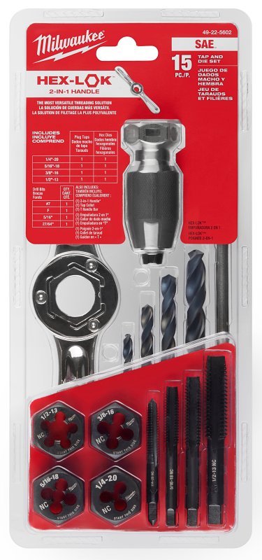MILWAUKEE Milwaukee 49-22-5602 Tap and Die Set, 15-Piece, Metal, Black Oxide TOOLS MILWAUKEE