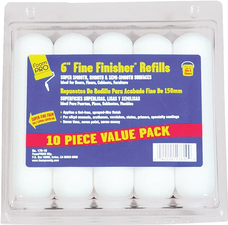FOAMPRO Foampro 176-10 Roller Refill, 3/8 in Thick Nap, 6 in L, Foam Cover PAINT FOAMPRO