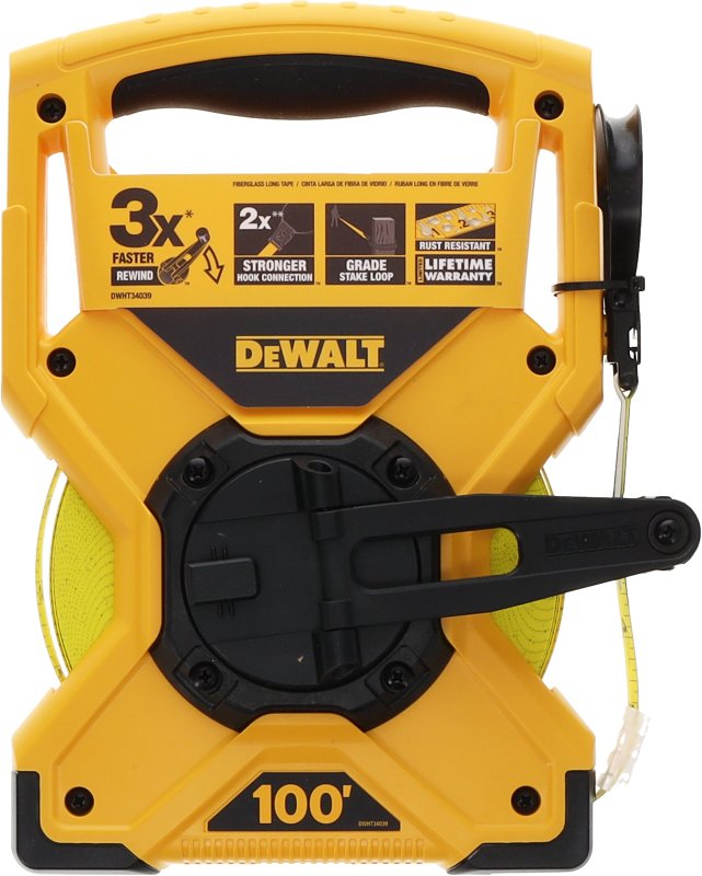 DEWALT DEWALT DWHT34039 Tape Measure, 100 ft L Blade, 1/2 in W Blade, Fiberglass Blade, ABS Case, Yellow Case