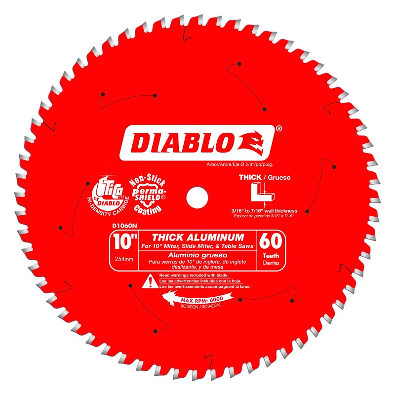 DIABLO Diablo D1060N Circular Saw Blade, 10 in Dia, 5/8 in Arbor, 60-Teeth, Triple Chip Grind Teeth, Carbide Cutting Edge TOOLS DIABLO