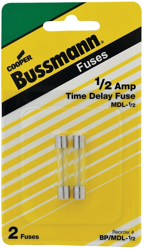 BUSSMANN Bussmann BP/MDL-1/2 Fuse, 0.5 A, 250 V, 35 A, 10 kA Interrupt, Glass Body, G, Electronic, Time Delay Fuse ELECTRICAL BUSSMANN