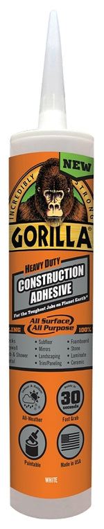 GORILLA Gorilla 8010003 Construction Adhesive, White, 9 oz, Cartridge